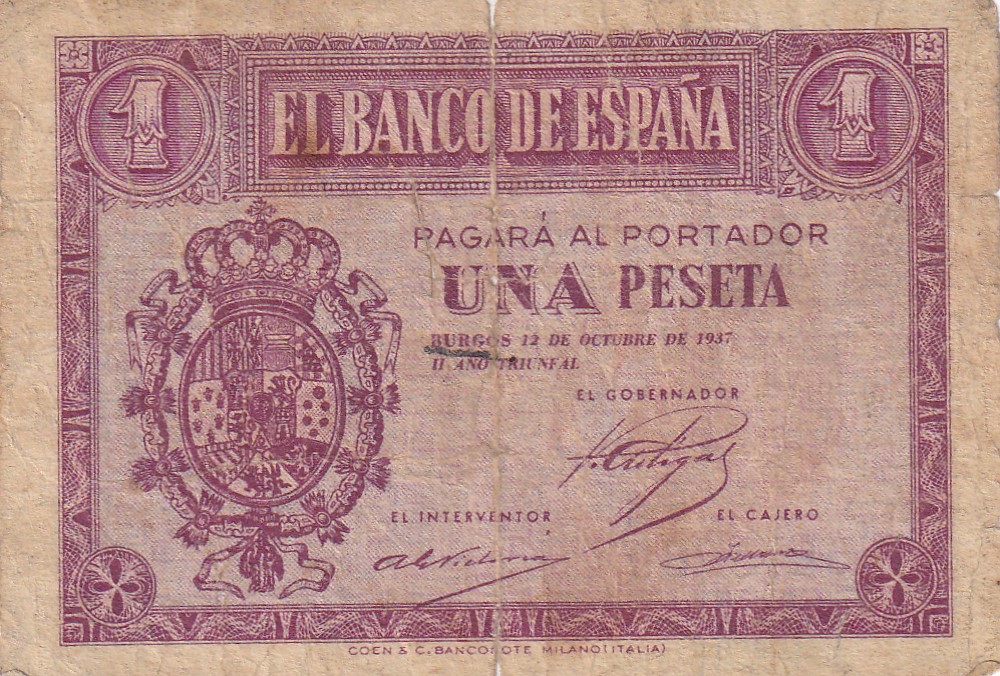 CRBS3162 CRBS3162 BILLETE ESPAÑA 1 PESETA 1937 SERIE D BC - Imagen 1
