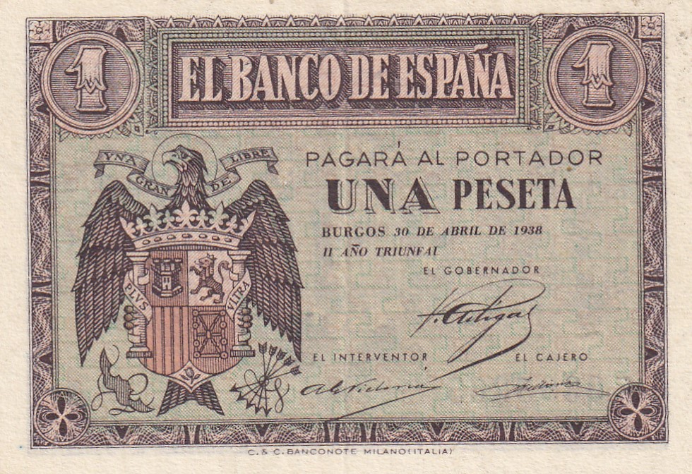CRBS3166 CRBS3166 BILLETE ESPAÑA 1 PESETA 1938 ABRIL SERIE C EBC+ - Imagen 1