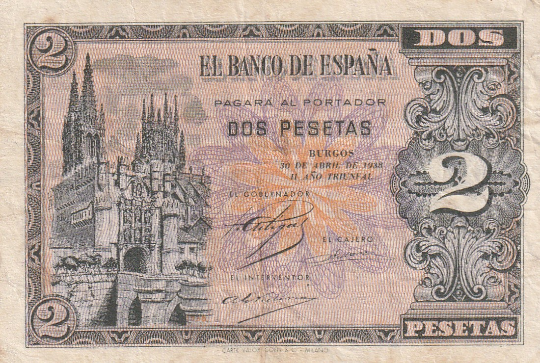 CRBS3192 CRBS3192 BILLETE ESPAÑA 2 PESETAS 1938 SERIE N ULTIMA MBC - Imagen 1