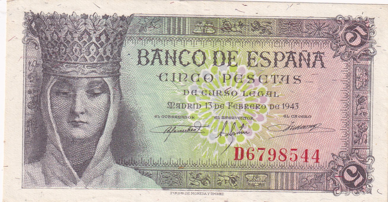 CRBS3206 CRBS3206 BILLETE ESPAÑA 5 PESETAS 1943 SERIE D EBC - Imagen 1