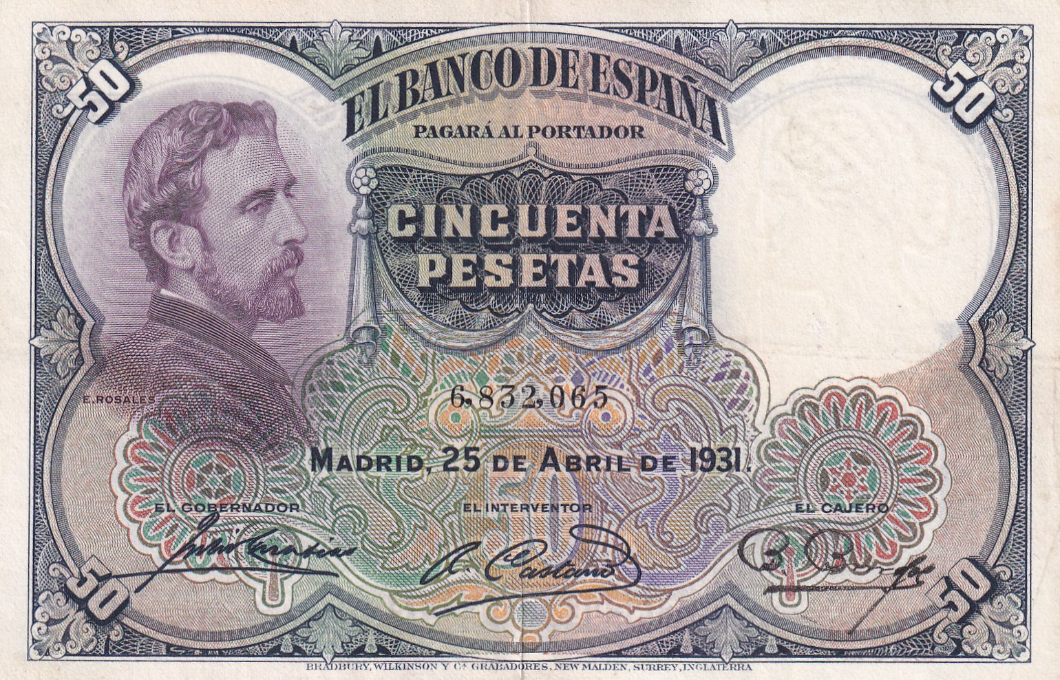 CRBS3231 CRBS3231 BILLETE ESPAÑA 50 PESETAS 1931 SIN SERIE MBC - Imagen 1