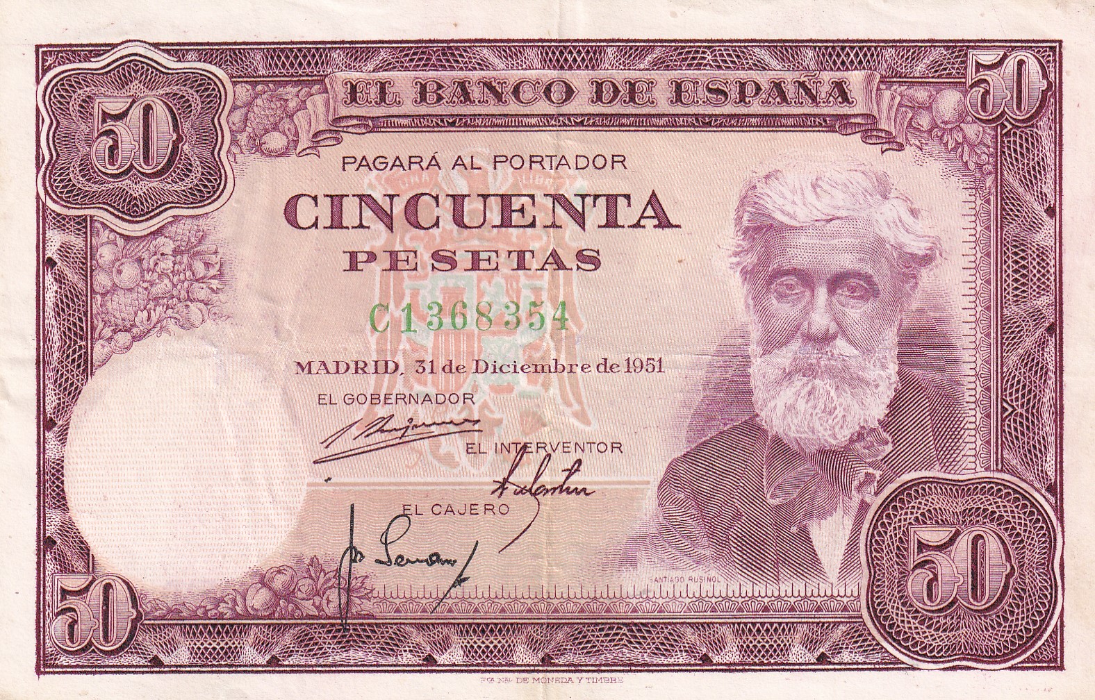 CRBS3239 CRBS3239 BILLETE ESPAÑA 50 PESETAS 1951 SERIE C MBC - Imagen 1