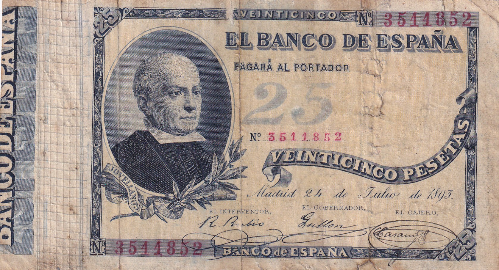 CRBS3244 CRBS3244 BILLETE ESPAÑA 25 PESETAS 1893 RESTAURADO - Imagen 1