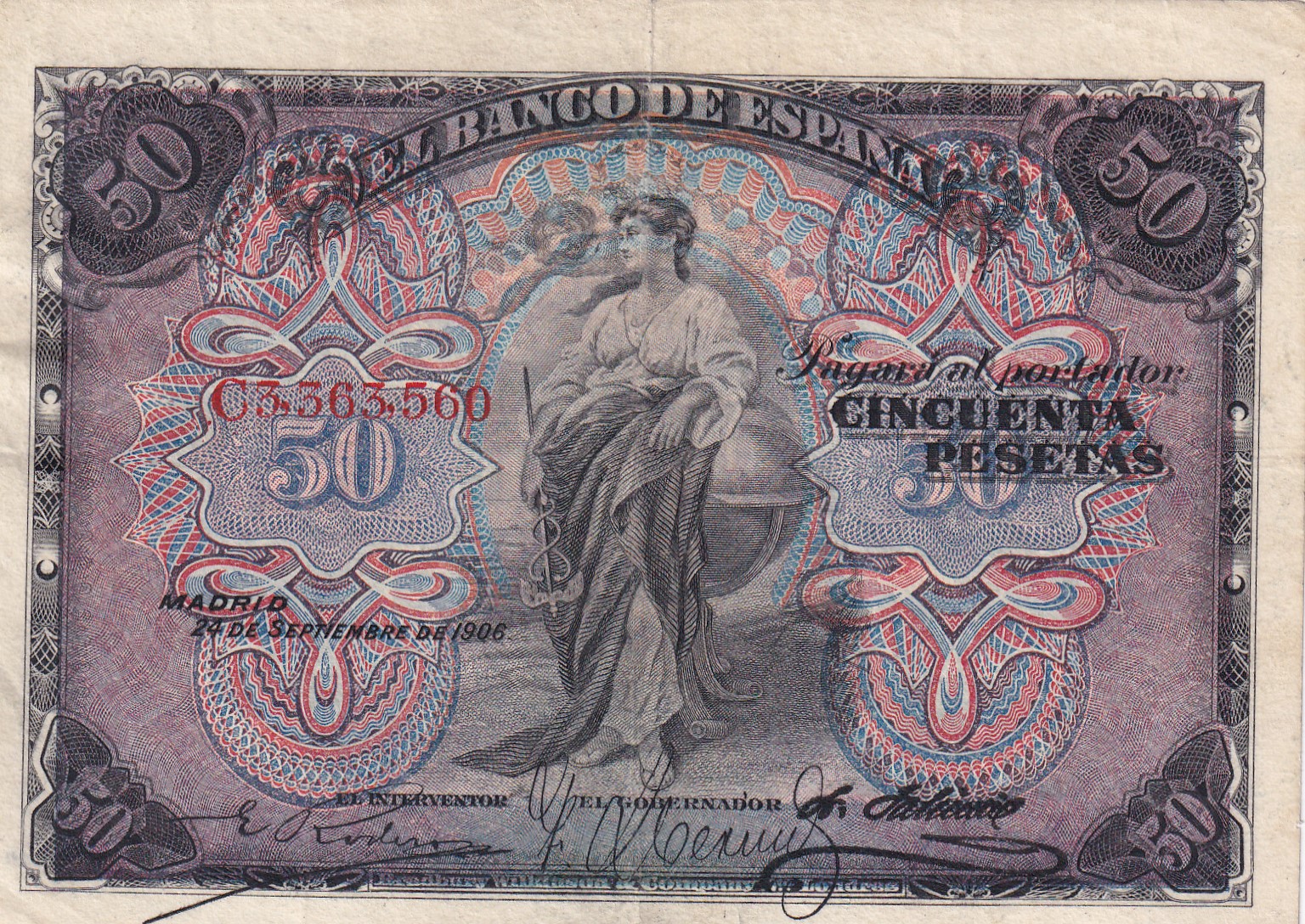 CRBS3262 CRBS3262 BILLETE ESPAÑA 50 PESETAS 1906 SERIE C EBC - Imagen 1