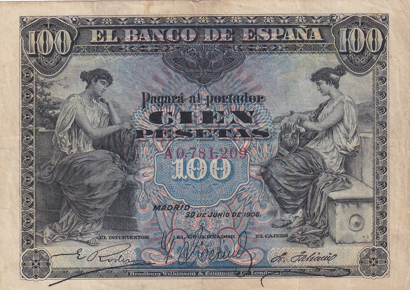 CRBS3267 CRBS3267 BILLETE ESPAÑA 100 PESETAS 1906 SERIE A MBC - Imagen 1