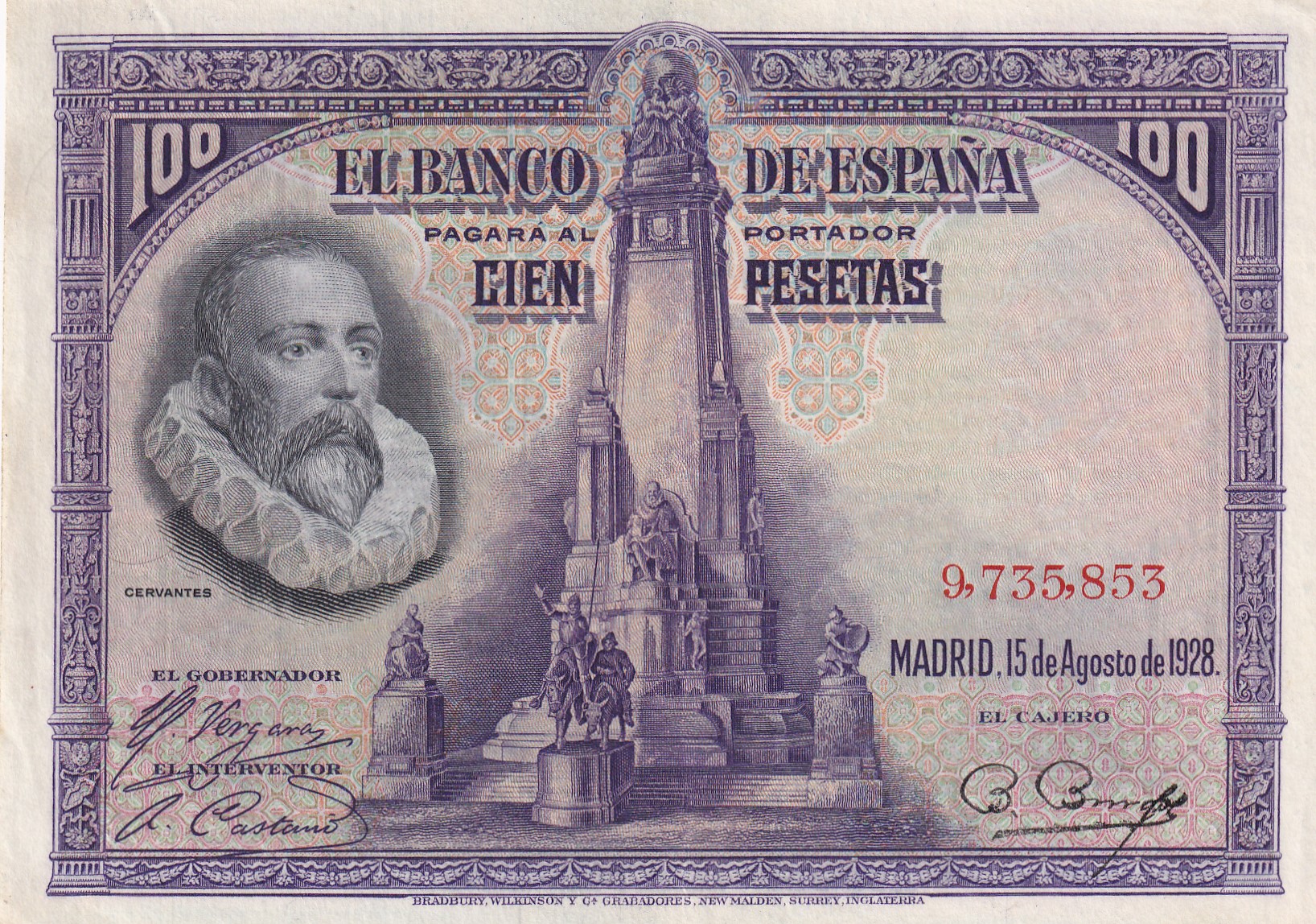 CRBS3273 CRBS3273 BILLETE ESPAÑA 100 PESETAS 1928 SIN SERIE EBC+ - Imagen 1