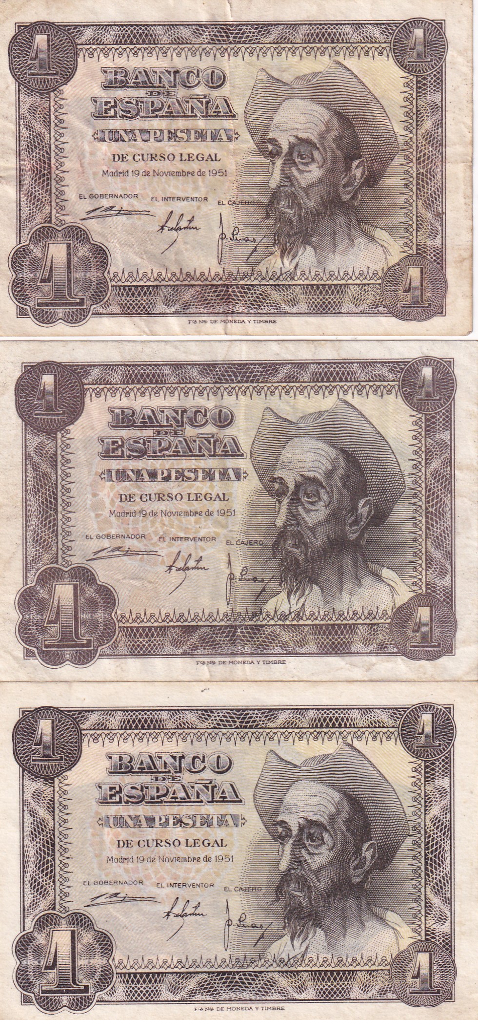 CRBS3301 CRBS3301 LOTE 3 BILLETES ESPAÑA 1 PESETA 1951 SERIES G-H-M BC - Imagen 1