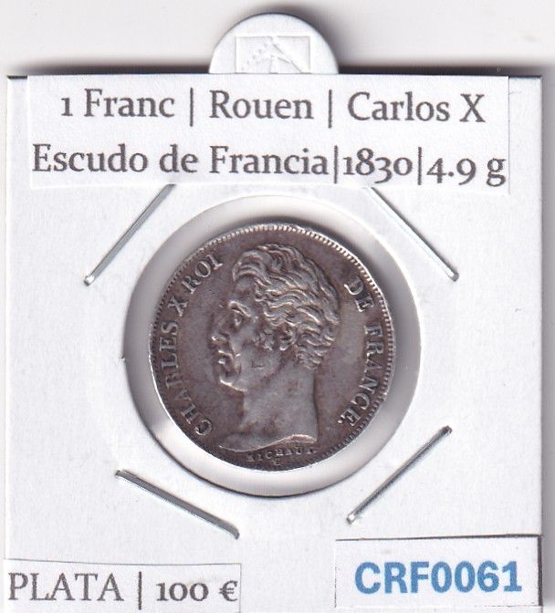 CRF0061 CRF0061 MONEDA FRANCIA 1 FRANC ROUEN CARLOS X 1830 - Imagen 1