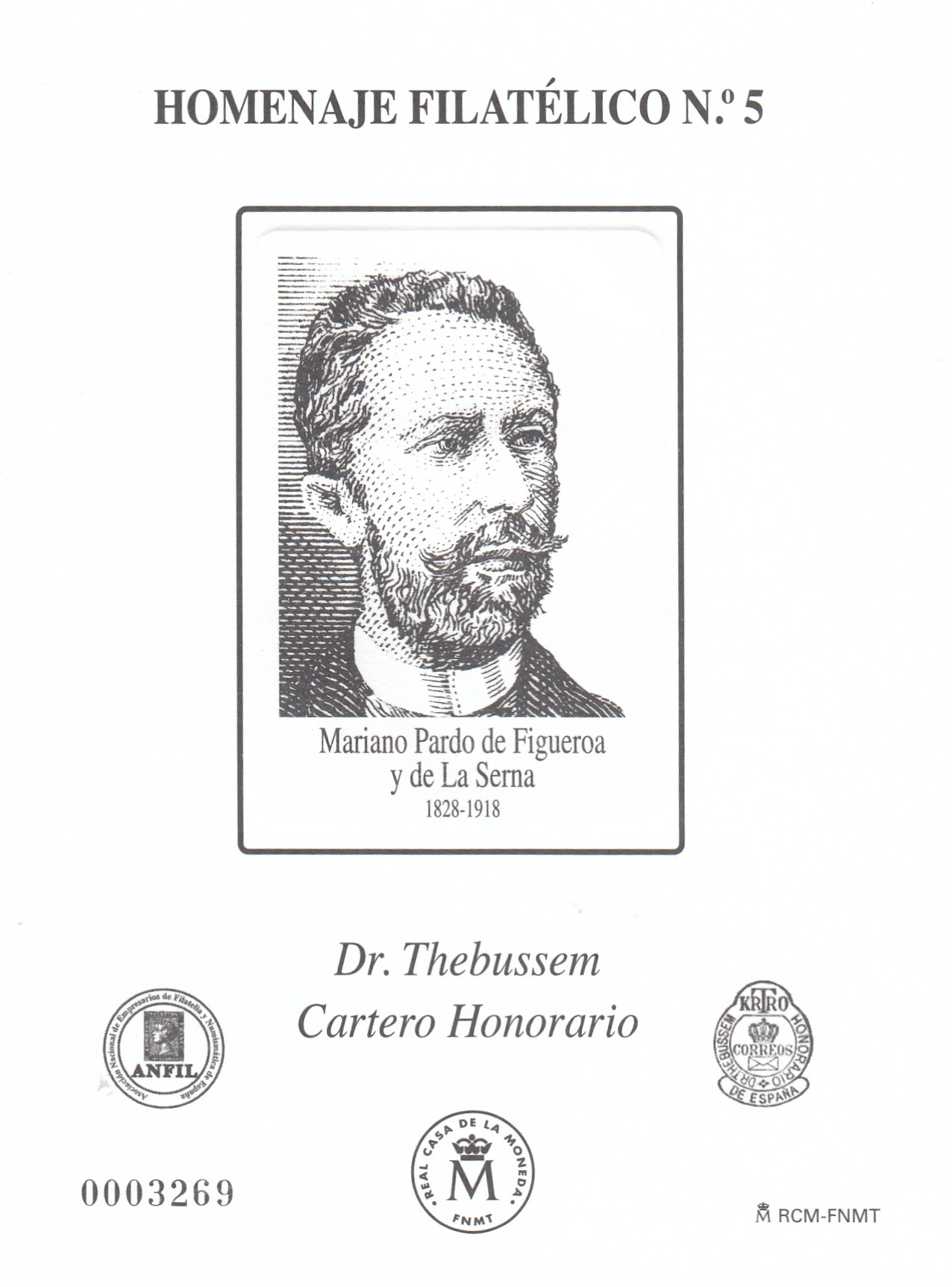 CRS1413 CRS1413 ESPAÑA HOMENAJE FILATELICO Nº 5. Dr. Thebussem - Imagen 1