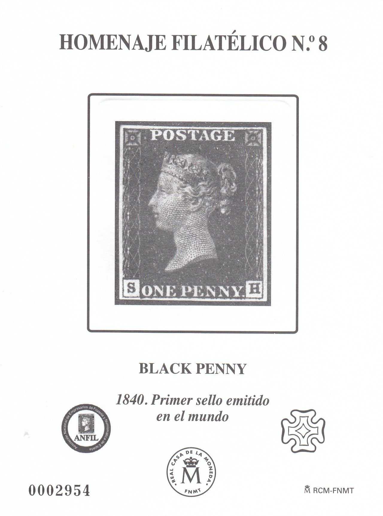 CRS1416 CRS1416 ESPAÑA HOMENAJE FILATELICO Nº 8. Black Penny - Imagen 1