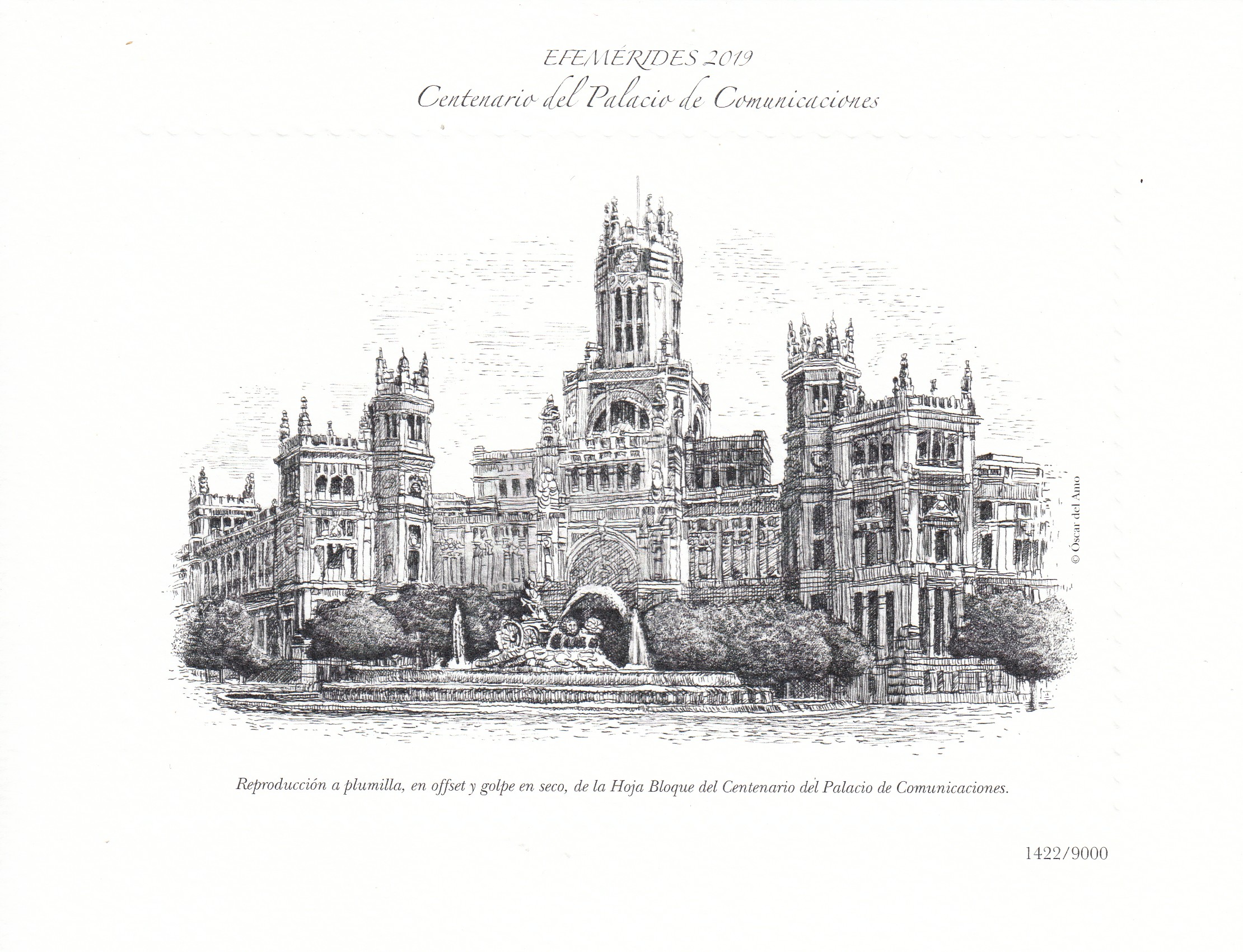 CRS1445 CRS1445 ESPAÑA REPRODUCCION A PLUMILLA. Palacio de Comunicaciones. Año 2019 - Imagen 1