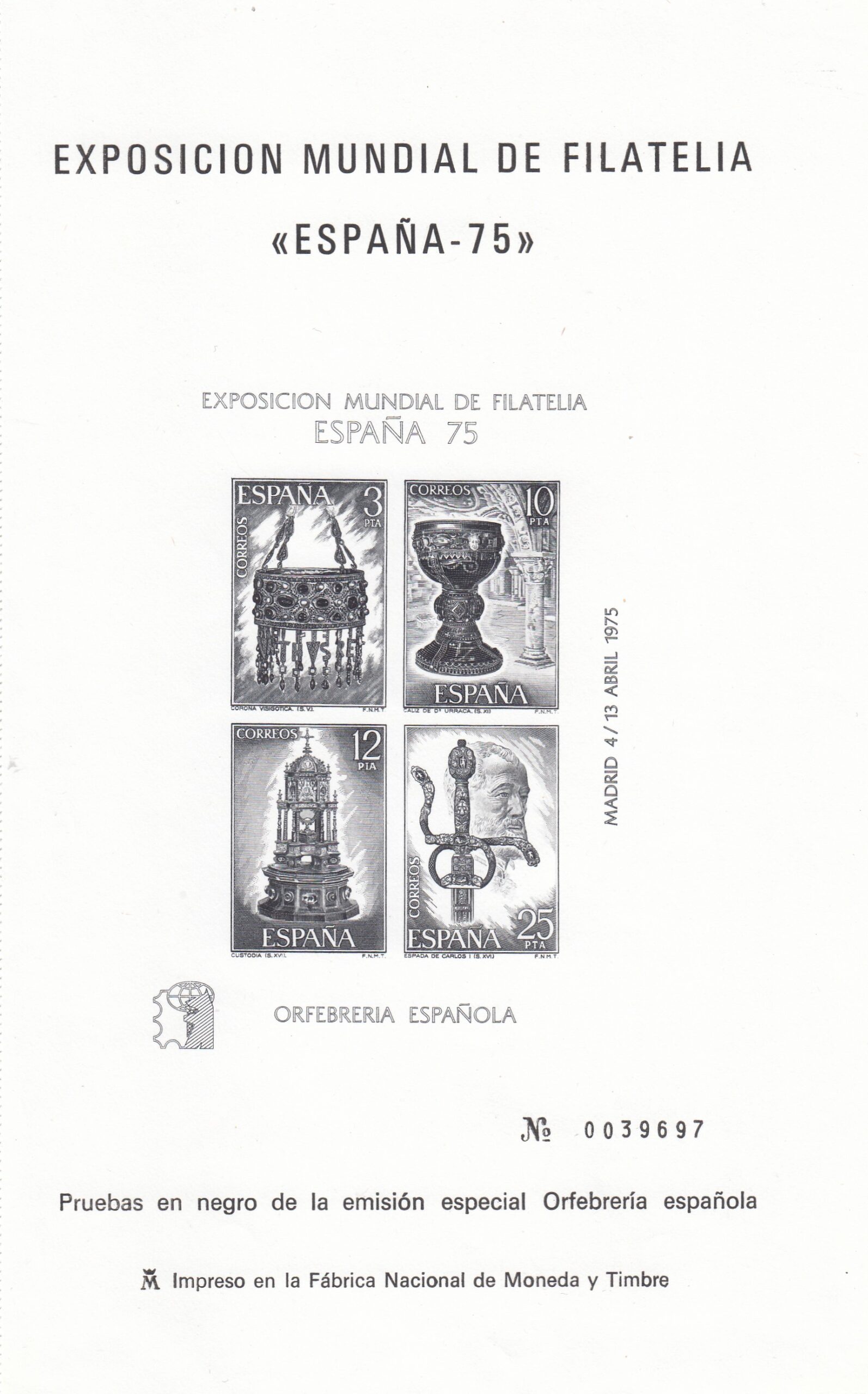 CRS1452 CRS1452 ESPAÑA PRUEBAS DE LUJO Nº 1/2. Año 1975. - Imagen 1