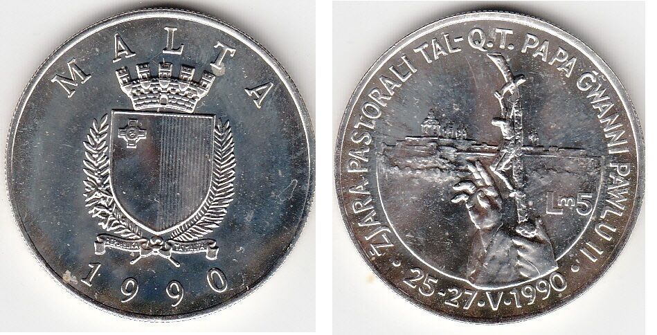 E3556 E3556 MONEDA MALTA 5 LIRAS MALTESAS 1990 PLATA SIN CIRCULAR - Imagen 1