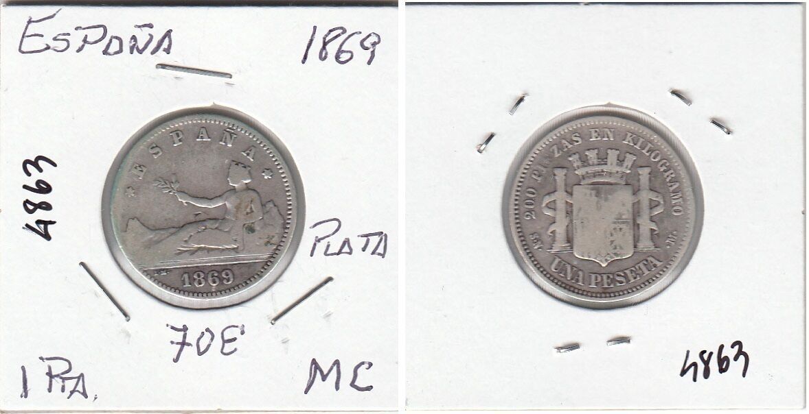 E4863 E4863 MONEDA ESPAÑA ALFOMSO XIII 1 PESETA PLATA 1869 MC - Imagen 1