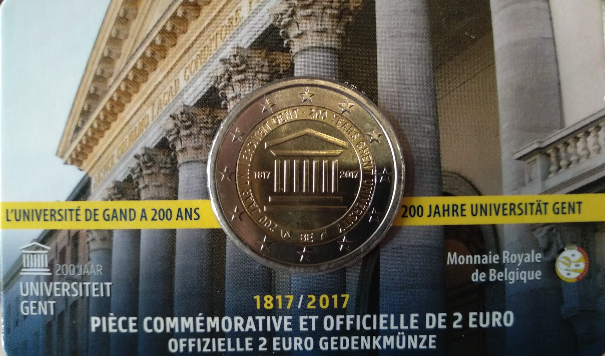 HEUR0613 HEUR0613 MONEDA BELGICA 2 EUROS 2017 (Universidad de Gante) COIN CARD - Imagen 1