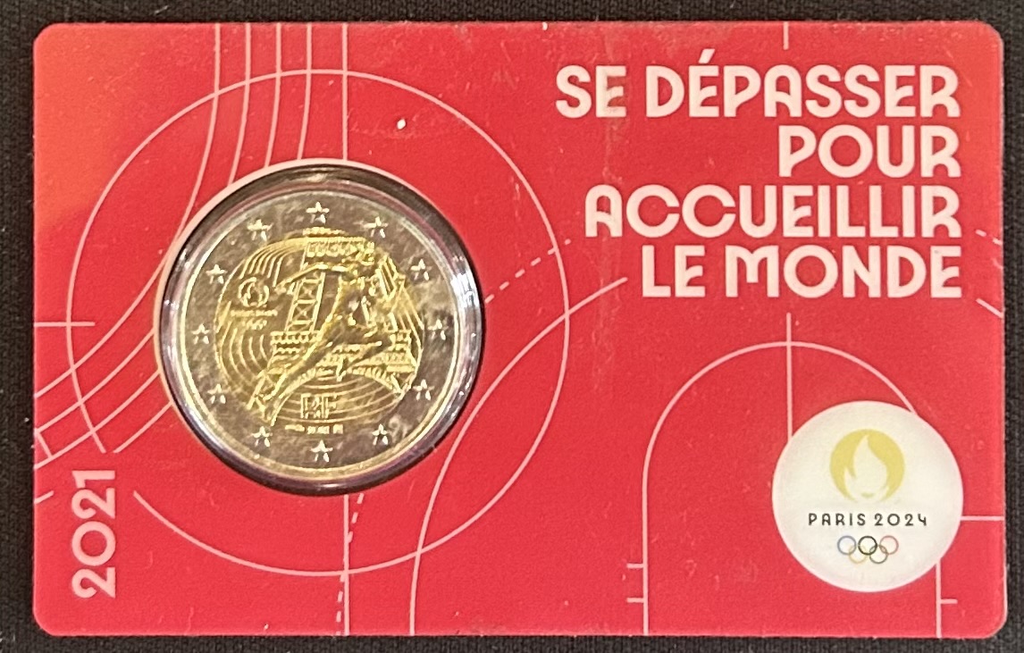 HEUR0633 HEUR0633 MONEDA FRANCIA 2 EUROS 2021 (Juegos olímpicos París 2024) Fondo rojo COIN CARD - Imagen 1