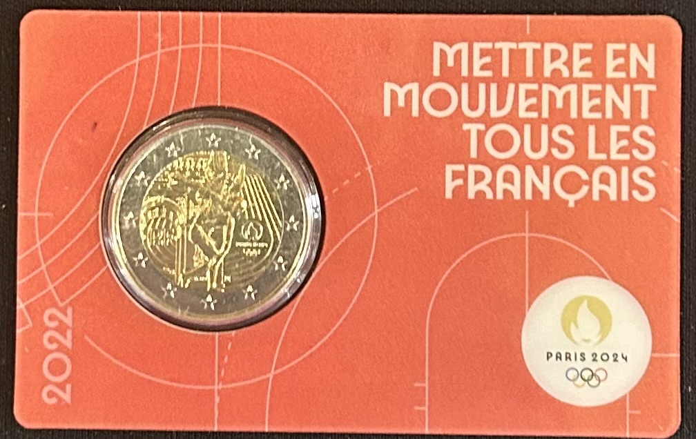 HEUR0635 HEUR0635 MONEDA FRANCIA 2 EUROS 2022 (Juegos olímpicos París 2024) Fondo rojo COIN CARD - Imagen 1