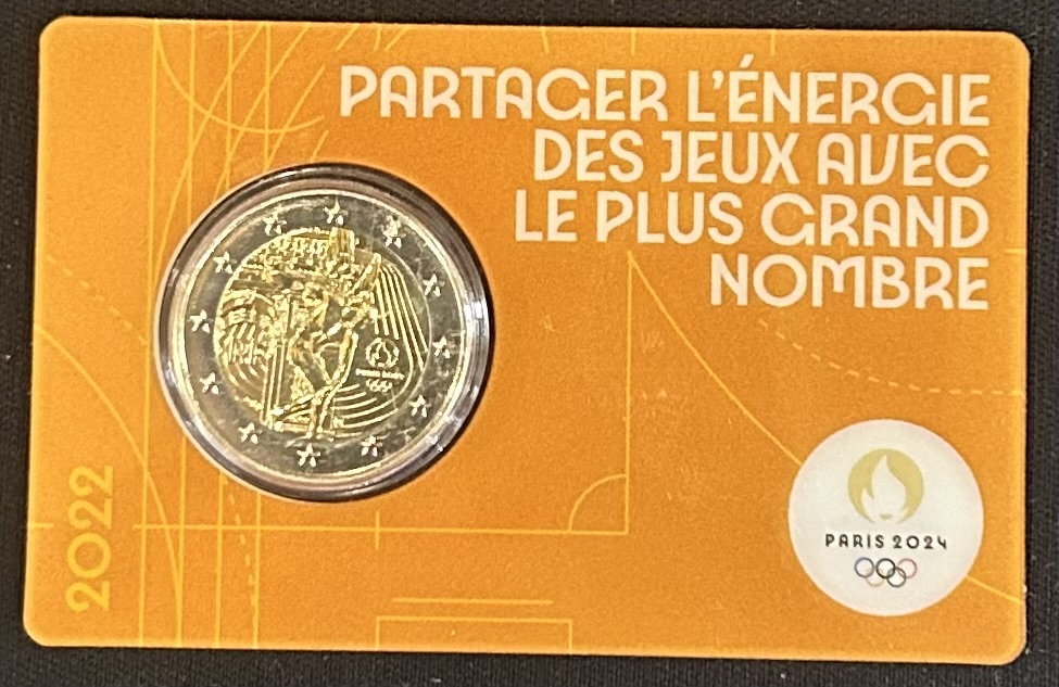 HEUR0636 HEUR0636 MONEDA FRANCIA 2 EUROS 2022 (Juegos olímpicos París 2024) Fondo naranja COIN CARD - Imagen 1