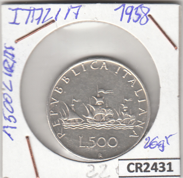 CR2431 CR2431 MONEDA ITALIA 500 LIRAS 1958 PLATA - Imagen 1