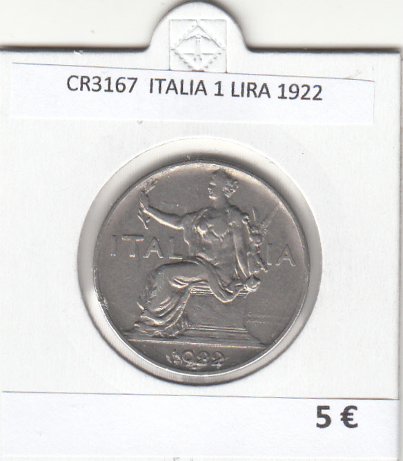 CR3167 CR3167 MONEDA ITALIA 1 LIRA 1922 MBC - Imagen 1