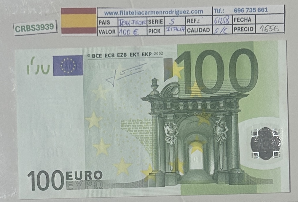 CRBS3939 CRBS3939 BILLETE ITALIA 100 EUROS 2002 SERIE S FIRMA JEAN TRICHET SIN CIRCULAR - Imagen 1