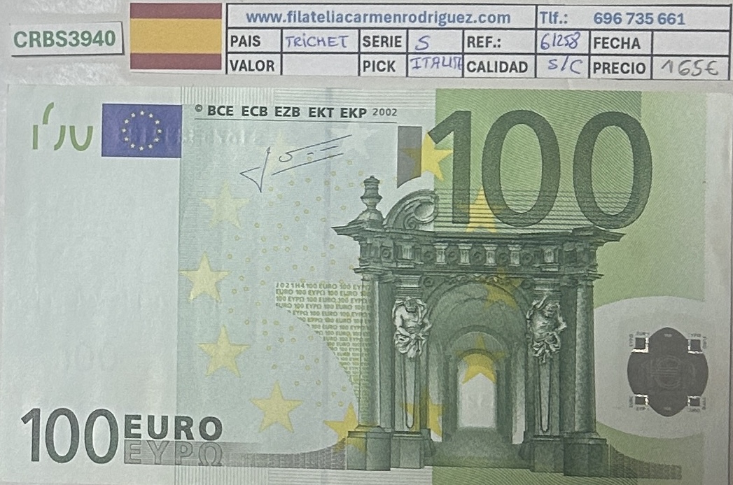 CRBS3940 CRBS3940 BILLETE ITALIA 100 EUROS 2002 SERIE S FIRMA JEAN TRICHET SIN CIRCULAR - Imagen 1