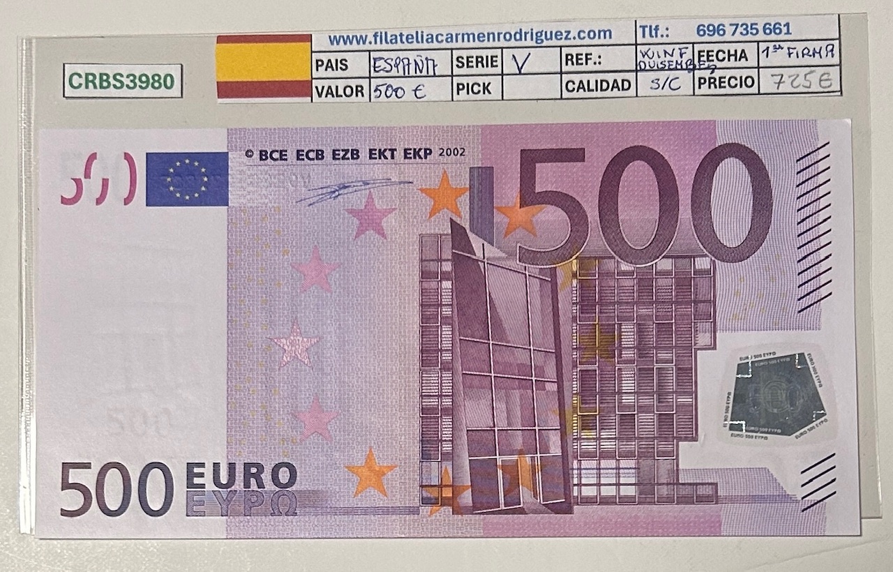 CRBS3980 CRBS3980 BILLETE 500 EUROS ESPAÑA SERIE V 1º FIRMA SIN CIRCULAR - Imagen 1