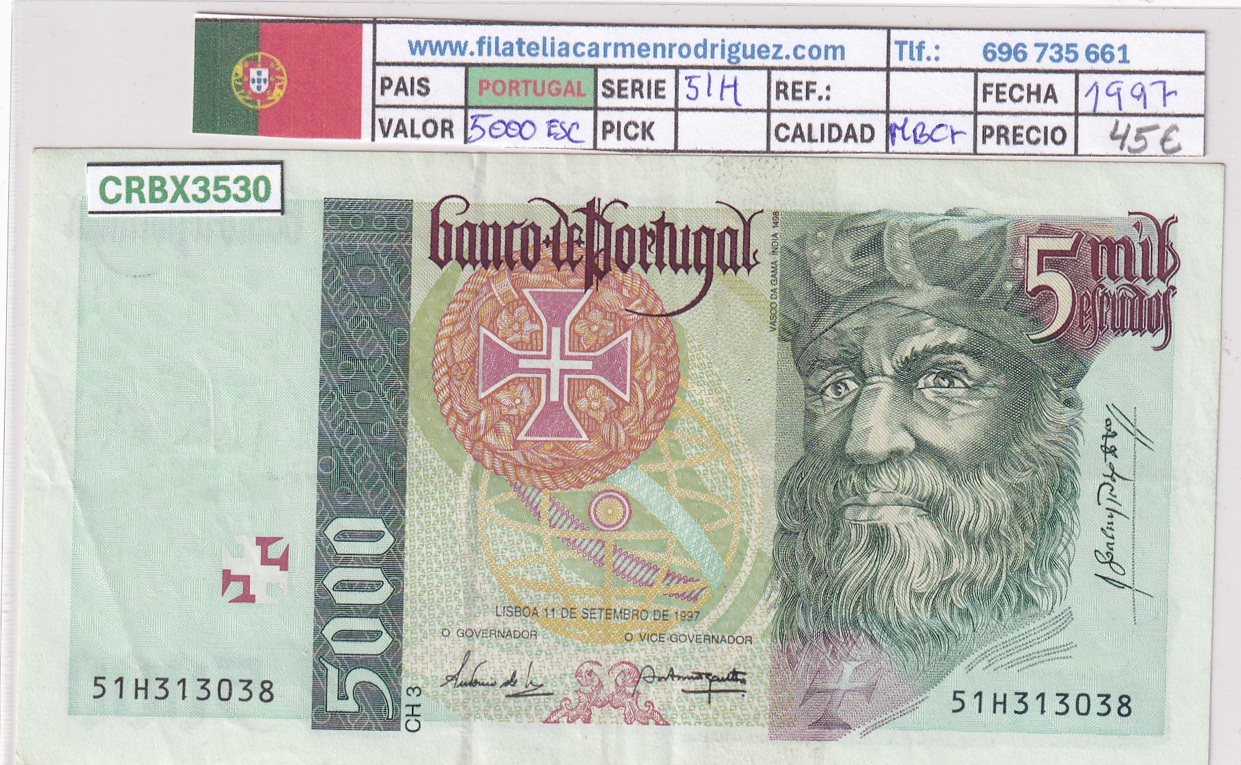 CRBX3530 CRBX3530 BILLETE PORTUGAL 5000 ESCUDOS 1997 SERIE 51H MBC+ - Imagen 1